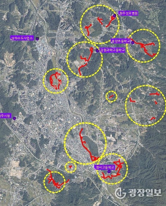 원주처리구역 하수관로 정비사업 위치도