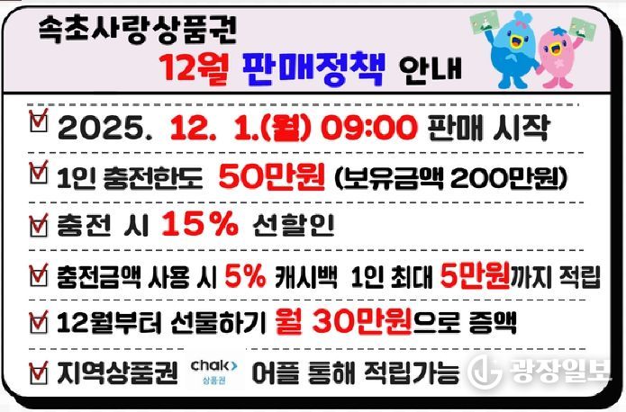 속초사랑상품권 12월 판매정책
