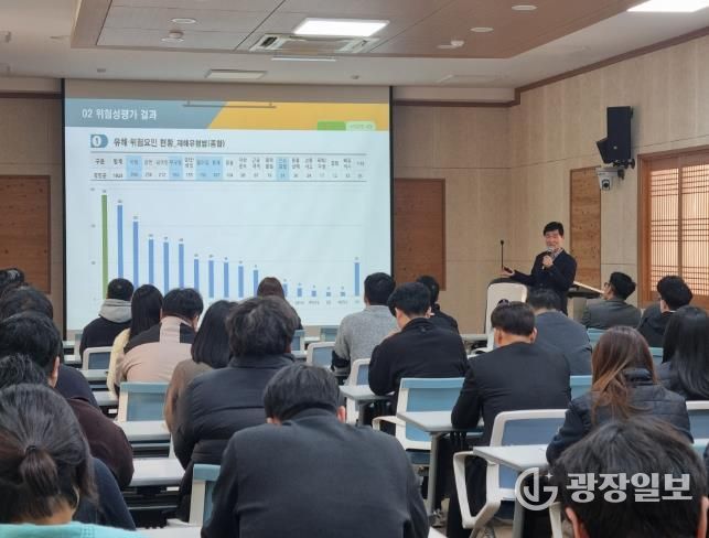 지난 19일 강진군청 대회의실에서 열린 중대재해예방 직원교육 실시 모습