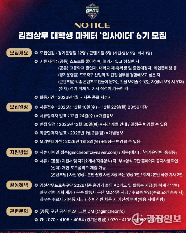 김천상무, 대학생 마케터 ‘인사이더 6기’ 모집