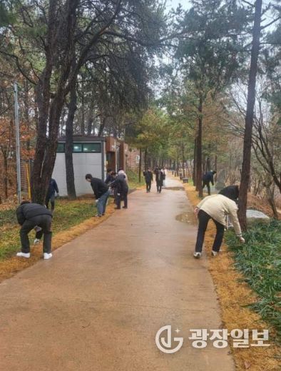 금산군청 농정과 직원들의 비호산 등산로 환경정화 모습
