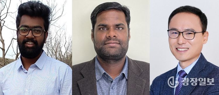 카시비스와나단 무수사미 박사과정, 띠따기리 자야라만 박사, 최명룡 교수(왼쪽부터)