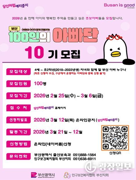 2026년「부산 100인의 아빠단」모집 홍보 포스터