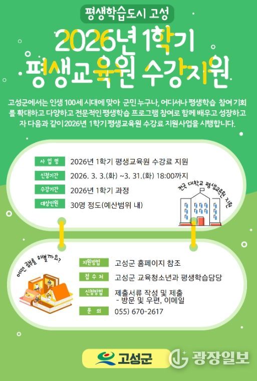 고성군 평생교육원 1학기 수강료 지원사업 접수