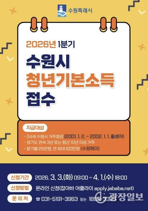 ‘수원특례시 2026년 1분기 청년기본소득’ 홍보물