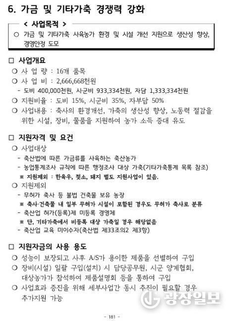 가금 및 기타가축 경쟁력 강화