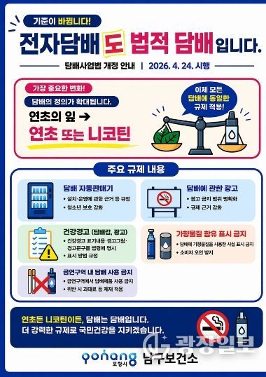전자담배 법적 규제 안내 포스터.